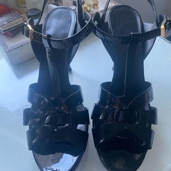 SAINT LAURENT tribute Elegant Black Strappy Sandals patent leather black 41 - Picture 1 of 10